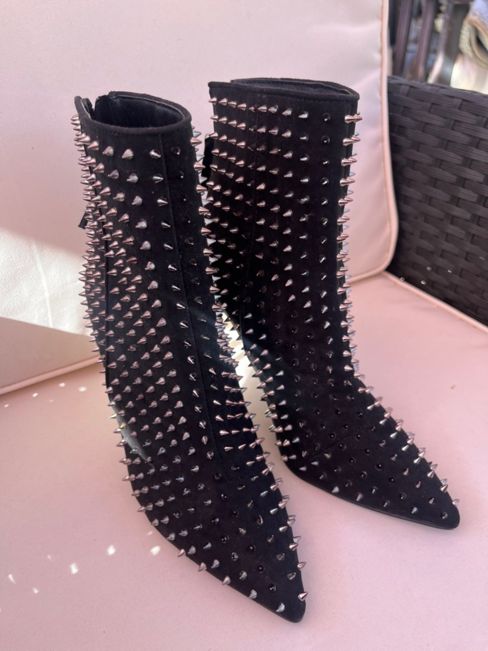 Steve Madden Black Studded Pointed-Toe Ankle Boots